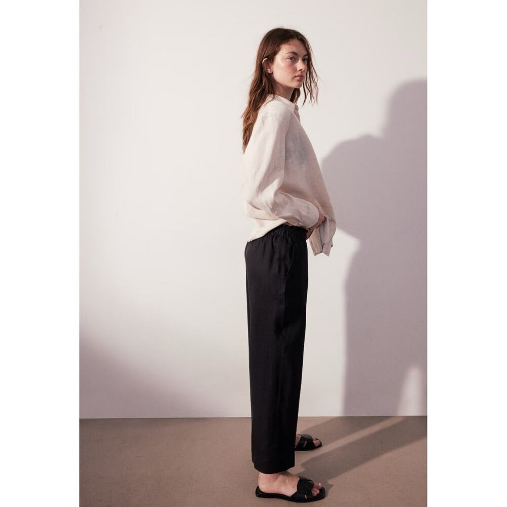 H&M Black Linen Paperbag High Rise Ankle Pants
